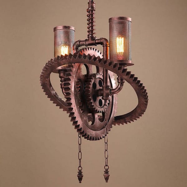 2-Light Rust Color Industrial Style Pendant Light with Adjustable Chain for Dining Room Living Room, No Bulbs Included
