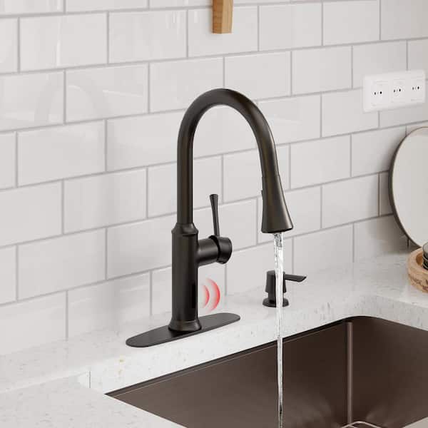 Single Handle Touchless Pull Down Sprayer Kitchen Faucet Voice and Sensor Faucet with Deckplate and Drain in Matte Black