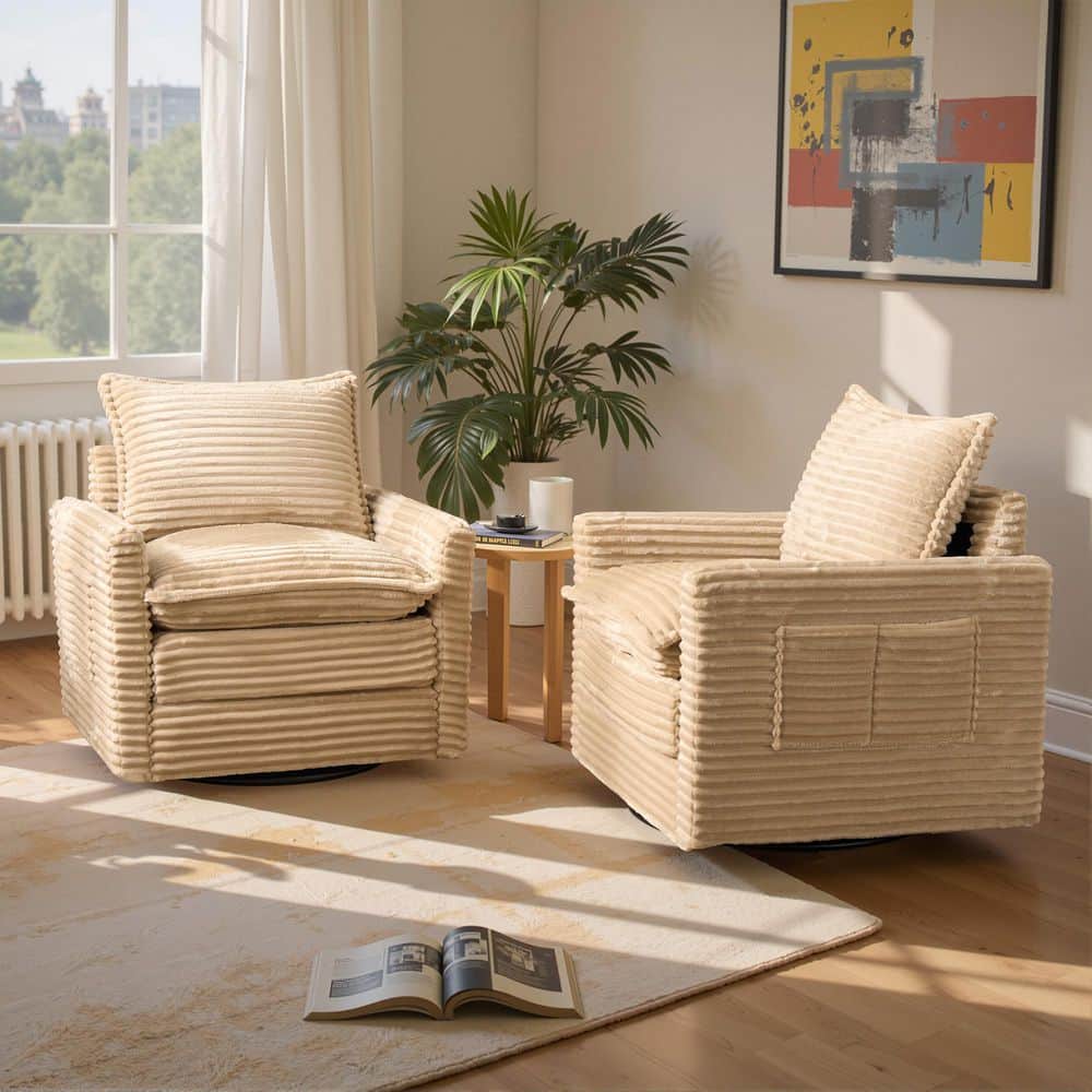 YOYO Beige Plush Corduroy Swivel Accent Chairs (Set of 2) with 360° Rotation Modular Sectional Arm Chair price history on PriceWatchPro
