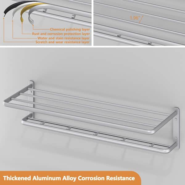 2-Piece Aluminum Alloy 6-Bar Towel Rack Wall-Mounted 21.26 Inches in Silver