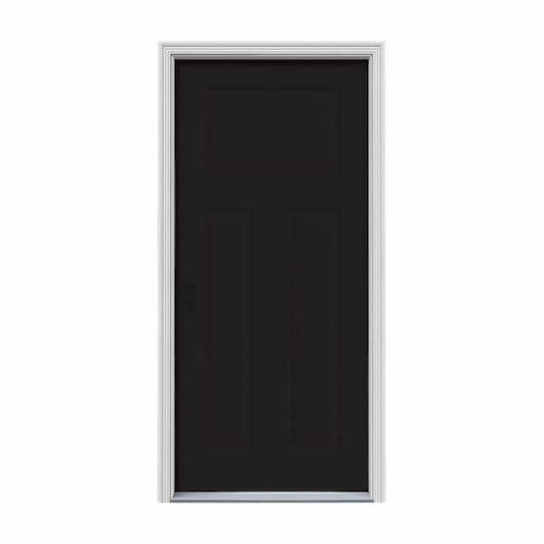 JELD-WEN 34 in. x 80 in. 3-Panel Craftsman Black Painted Steel Prehung Right-Hand Inswing Front Door w/Brickmould