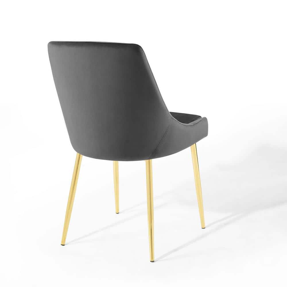 Charcoal Velvet Upholstered Side Chair with Gold Metal Legs