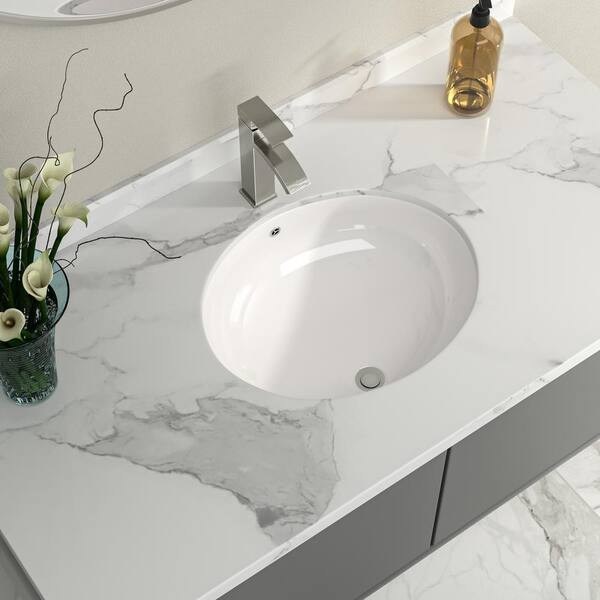 18 in . Undermount Oval Porcelain Ceramic Bathroom Sink with Overflow Drain in White