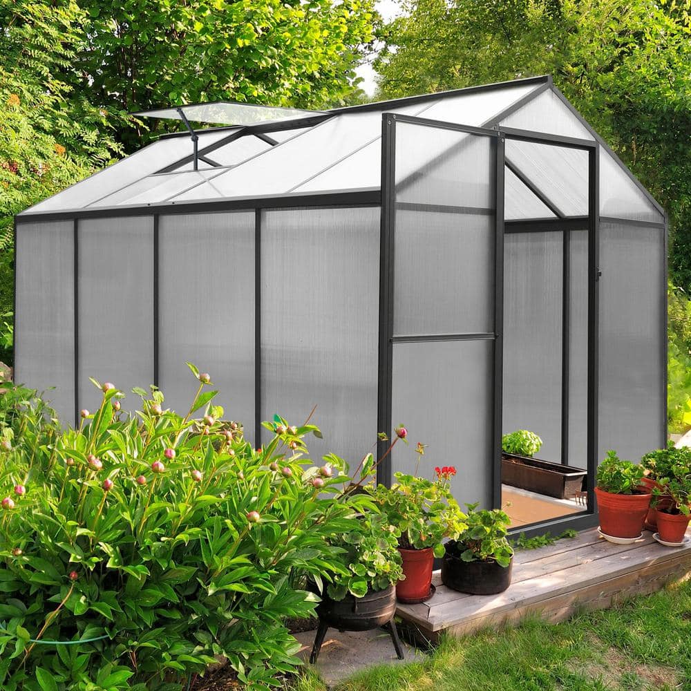 6' x 8' Gray Polycarbonate Walk-In Greenhouse with Aluminum Frame