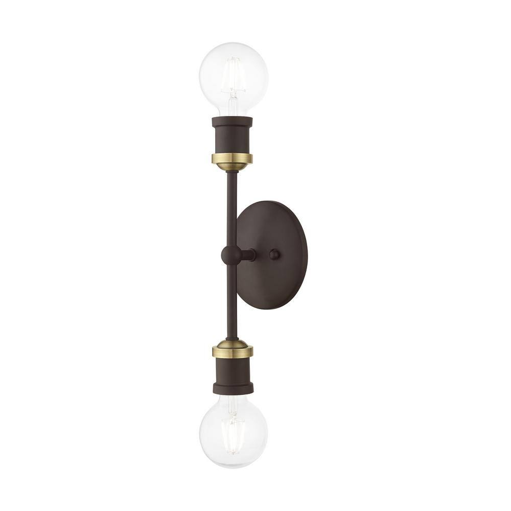 Lansdale 12" Contemporary Urban Two-Light Sconce in Bronze and Brass
