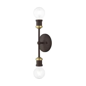 Beckford 12 in. 2-Light Bronze ADA Vanity Sconce with Antique Brass Accents