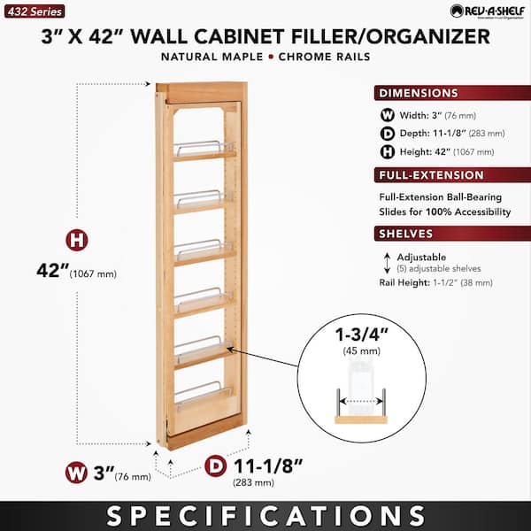 Natural Maple 3 in. W x 42 in. H Wood Wall Filler Pullout, New Kitchen Applications