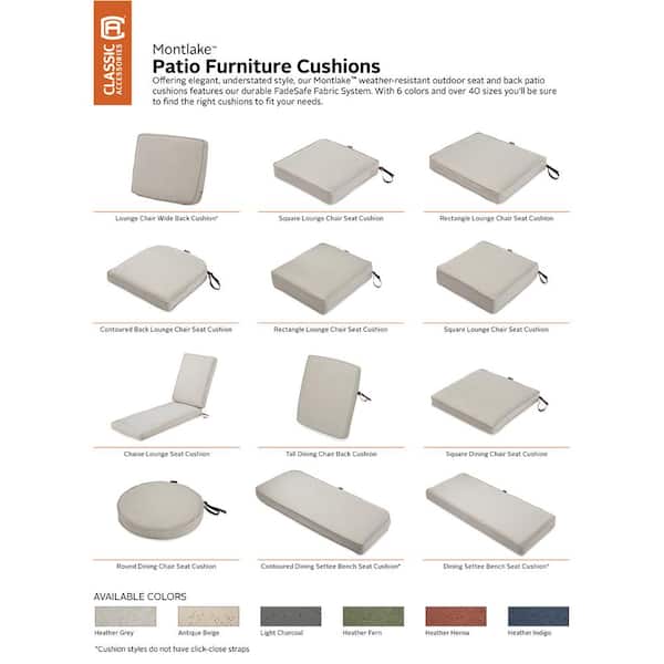 Classic Accessories Montlake 23 In W X 25 D 5 Thick Heather Grey Outdoor Lounge Chair Cushion 62 053 Hgrey Ec The Home Depot Classic Accessories Montlake 23 In W X, Thick Patio Cushions