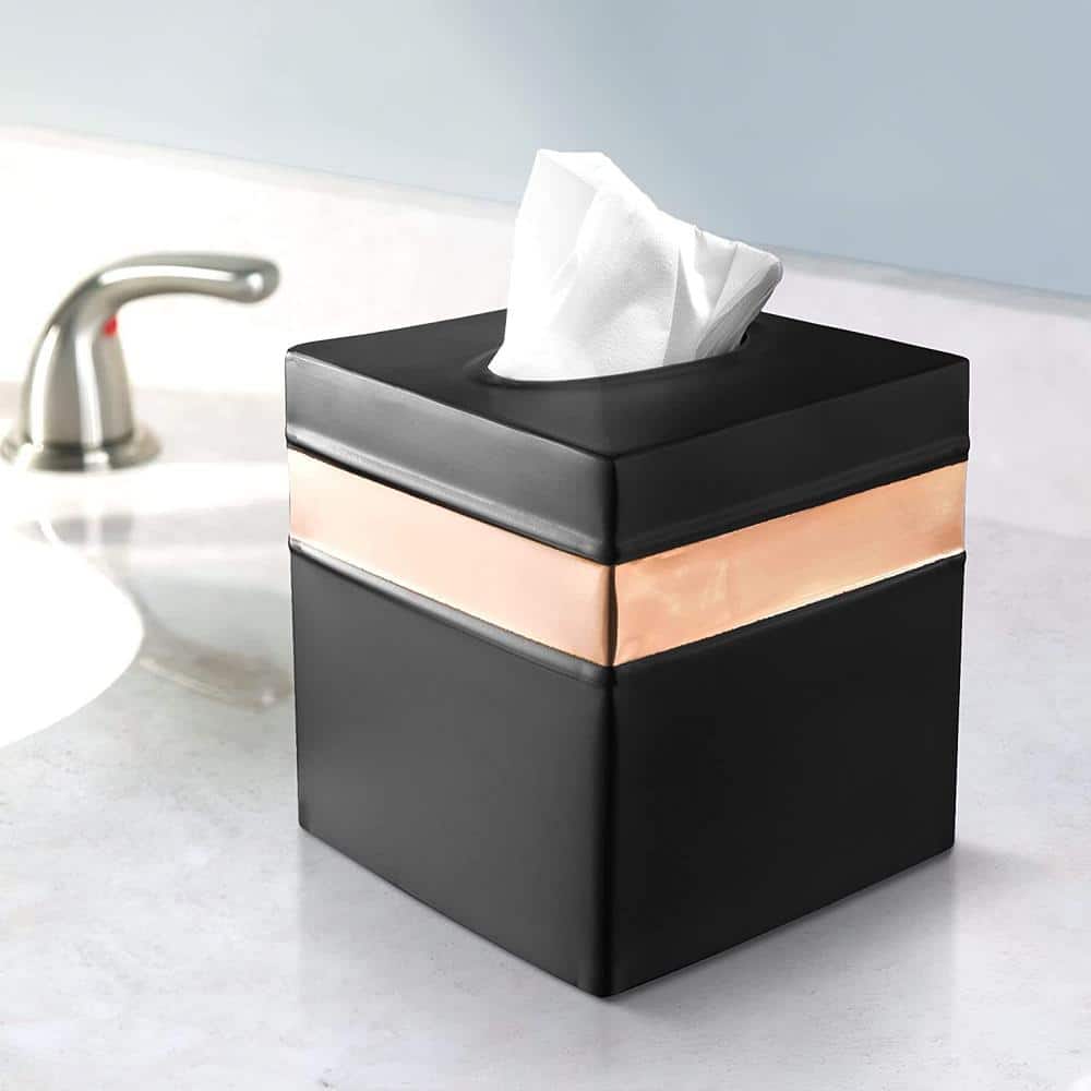 Handcrafted Black and Copper Metal Square Tissue Box Cover