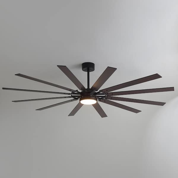 Archer 80 in. Integrated LED Black Windmill Ceiling Fan with Light, Black/Brown Blade, Downrod and Remote Included