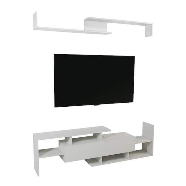 Leisuremod Surrey Modern White TV Stand with MDF Shelves and Bookcase