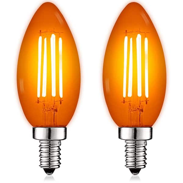 LUXRITE 40-Watt Equivalent LED Orange Light Bulb, 4.5-Watt, Colored Glass Candelabra Bulb, UL Listed, E12 Base (2-Pack)