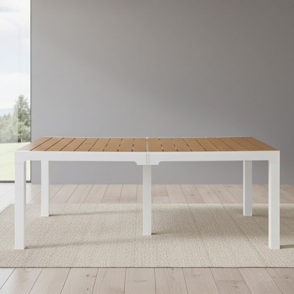 Rectangular White/Teak Brown Plastic 30.3 in. W 4-Legs Base Dining Table-Seats 8
