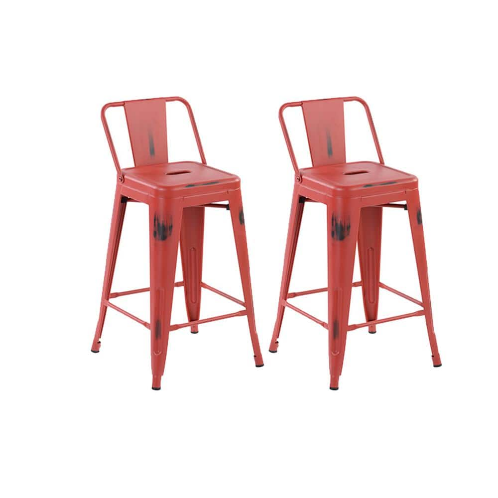 Homy Casa VUSTU 24 in. Kitchen Counter Height Red Metal Bar Stools