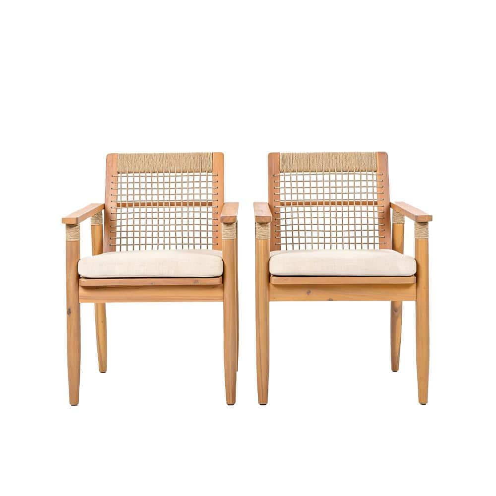 Acacia Wood Outdoor Dining Chairs Set of 2 With Beige Washable Cushion for Backyard, Poolside, Garden,Light teak price history on PriceWatchPro
