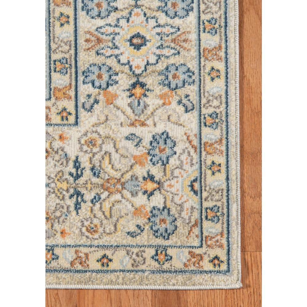 Boho Chic Beige & Orange Floral Polypropylene Area Rug 8'9" x 11'9"