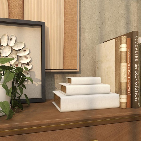 White, 11.95 in. H/8.65 in. W, Linen Fabric Decorative Book-Shaped