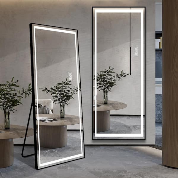 23.6 in. W x 65 in. H Rectangle Framed Black LED Full Length Mirror with Lights Large Floor Mirror Stand Up Dress Mirror