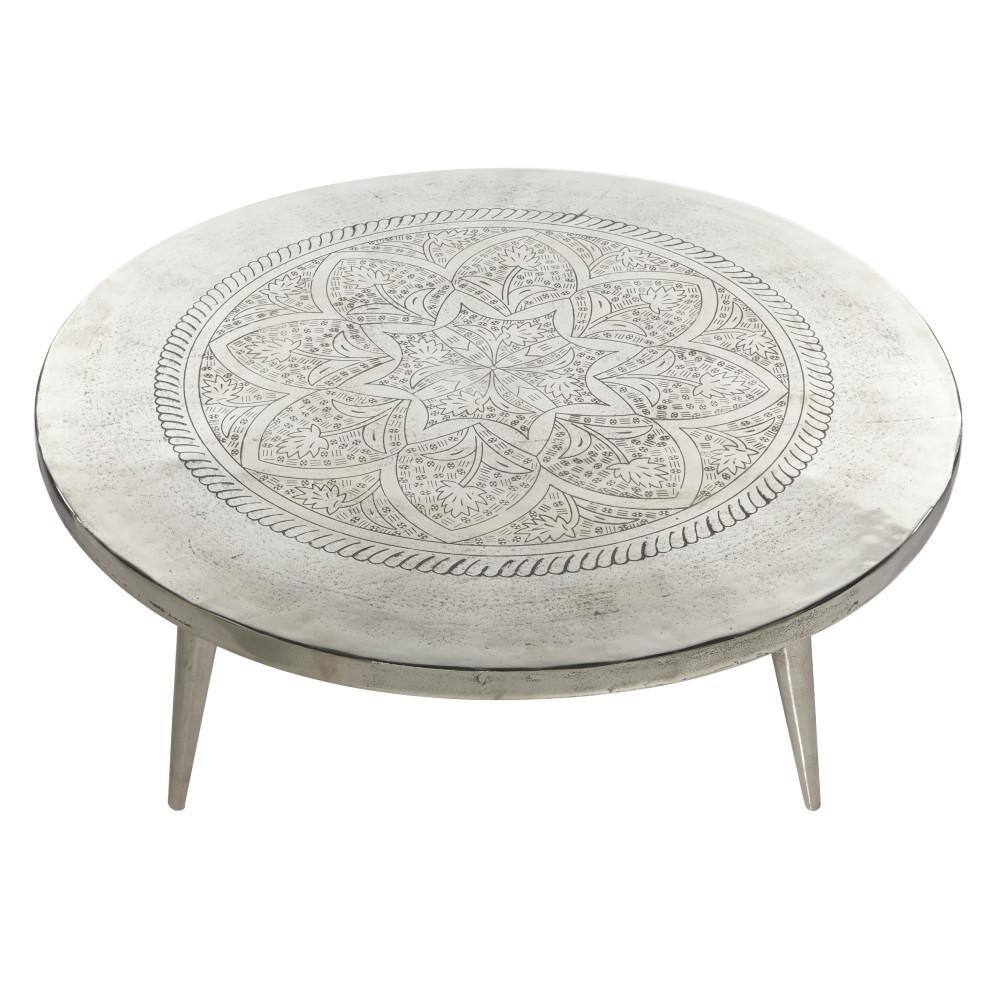 Silver Round Aluminum Traditional Coffee Table, 38"