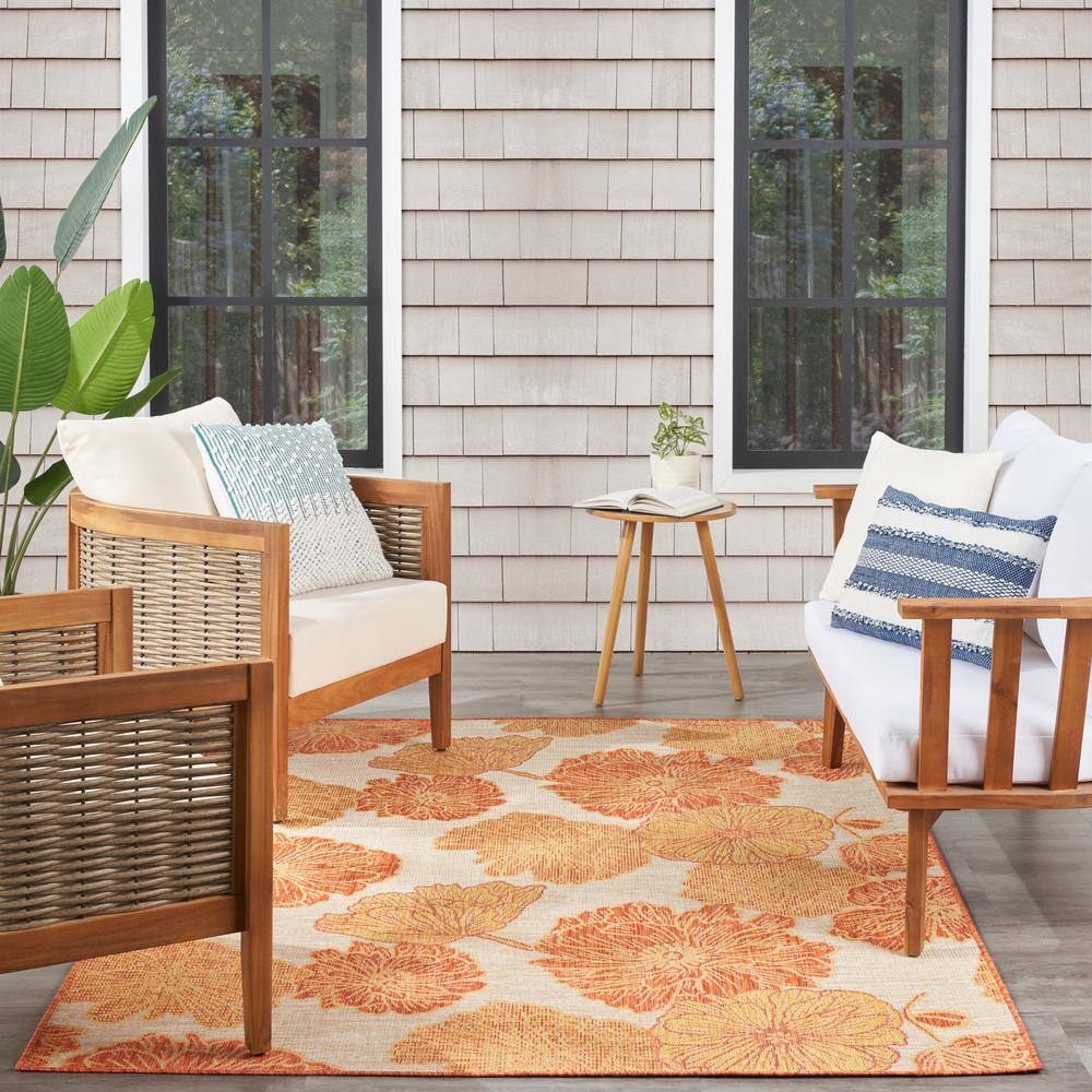 Coral Floral Flatwoven Synthetic 4' x 6' Area Rug