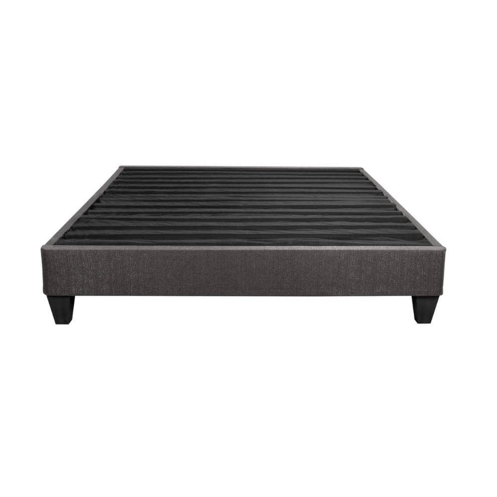 Elegant California King Dark Gray Linen Upholstered Bed Frame with Nailhead Trim