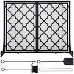 2-Panel Fireplace Screen 39 in. x 31 in. Iron Freestand Spark Guard with Support for Fireplace Decoration or Protection