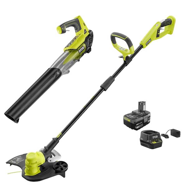 Ryobi One 18v Cordless Battery String Trimmer Edger And Jet Fan Blower Combo Kit With 4 0 Ah