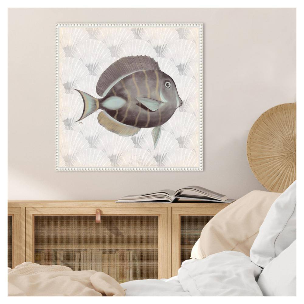 Neutral Vintage Fish Canvas Wall Art with Beaded Frame