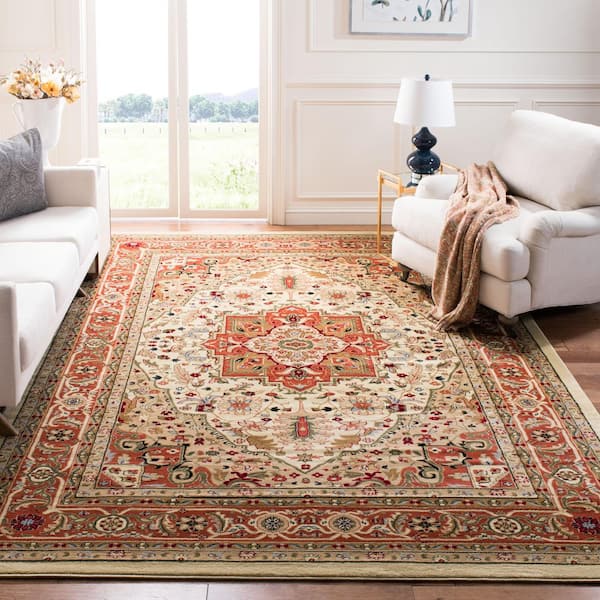 Lyndhurst 12 ft. x 12 ft. Square Ivory/Rust Floral Border Medallion Area Rug