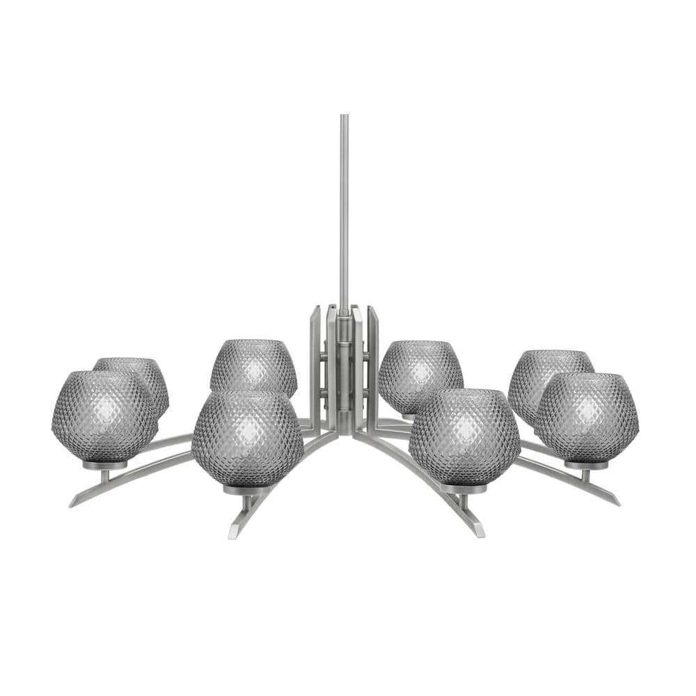 Siena 8-Light Graphite Chandelier, Round Chandelier with Smoke Glass Shades