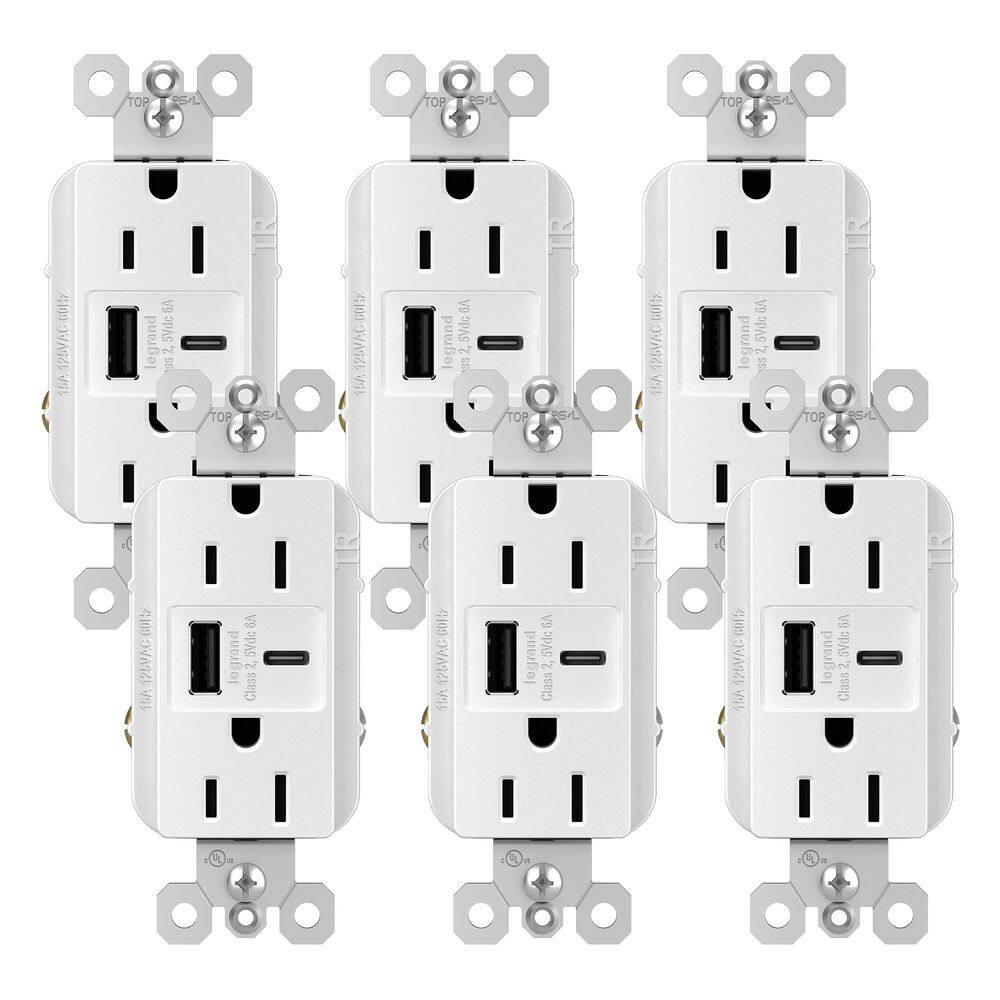 radiant 15 Amp 125-Volt Decorator Duplex Outlet with 6.0 Amp Type A/C USB, White (6 Pack) price history on PriceWatchPro