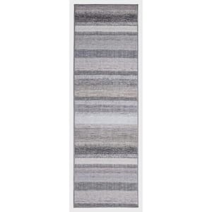Eden Collection Florence Brown 2 ft. x 7 ft. Machine Washable Stripe Indoor Area Rug