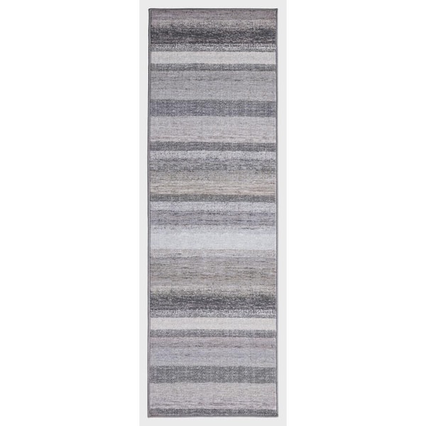 Eden Collection Florence Brown 2 ft. x 7 ft. Machine Washable Stripe Indoor Area Rug