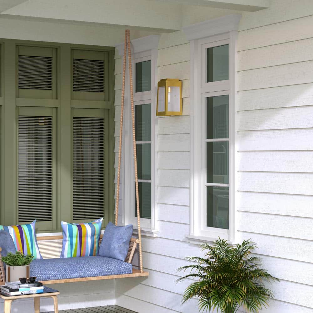 Satin Brass and Clear Glass Modern Industrial Outdoor Lantern