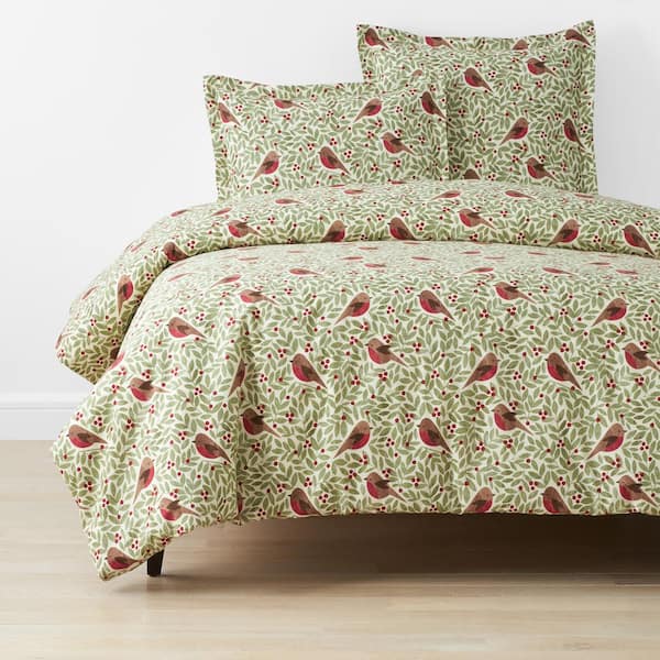 The Company Store Company Cotton Ivory Multi Robin and Berries King Cotton Percale Duvet Cover