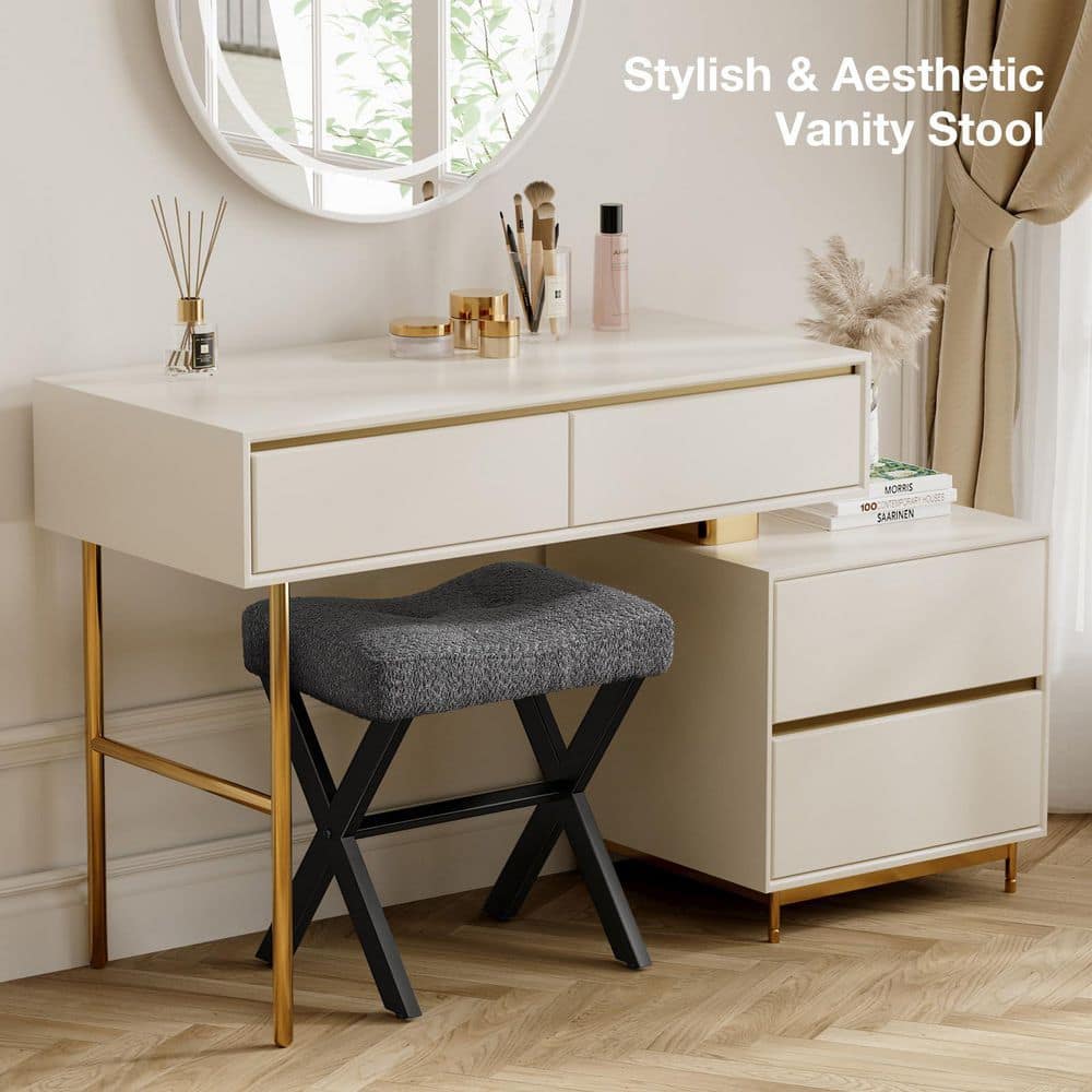 Gray Alloy Steel 17.7 in. Tall Makeup Vanity Stoo with Metal X-Legs, Breathable and Soft Boucle Fabric Saddle Seat price history on PriceWatchPro