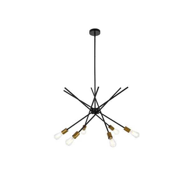 Unbranded Home Living 40-Watt 6-Light Black Pendant Light with No Shade, No Bulbs Included