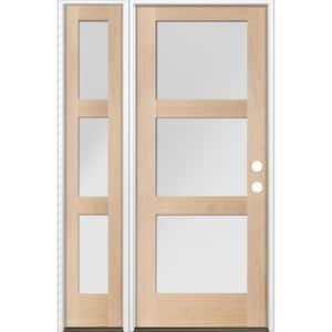 50 in. x 80 in. Modern Douglas Fir 3-Lite Left-Hand/Inswing Satin Glass Unfinished Wood Prehung Front Door