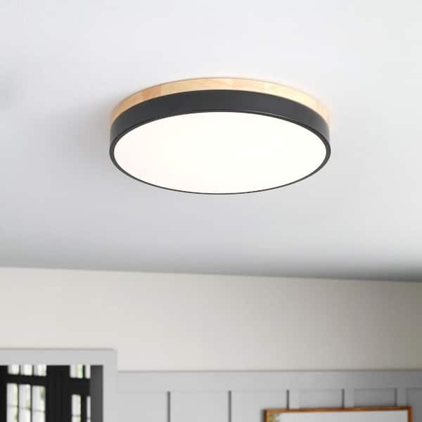 aiwen 15.74 in. 36-Watt Modern Round Wood Integrated LED Flush Mount Ceiling Light Fixture Minimalist Circular Ceiling Lamp