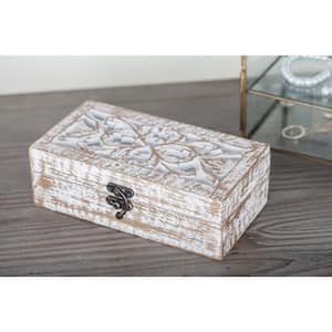 Rectangle Mango Wood Handmade Floral Box with Hinged Lid (Set of 3)