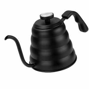 6-Cup Black Stainless Steel Stovetop Tea Kettle, Gooseneck Kettle with Thermometer, 40 oz. Pour Over Coffee Kettle
