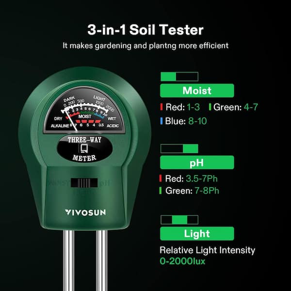3-in-1 Soil Moisture Meter Moisture/PH Meter/Sunlight Intensity Soil Test  Meter