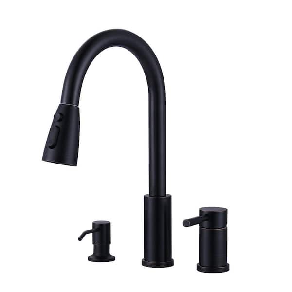 15 in. H Single Handle Pull Down Kitchen Faucet with 360° Spout Swivel and Soap Dispenser in Oil Rubbed Bronze