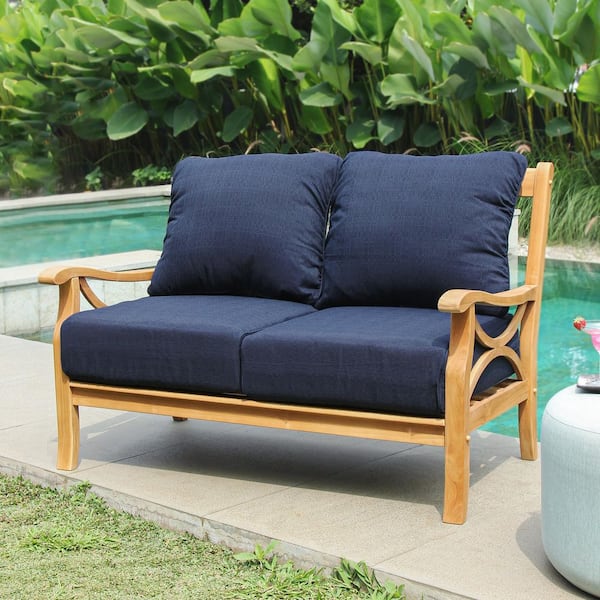 Cambridge Casual Cambridge Casual Abbington Teak Wood Outdoor Loveseat with Navy Cushion
