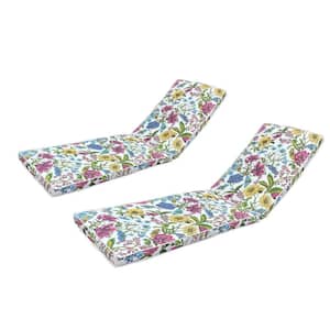 74. 41 in. x 22. 05 in. x 2. 76 in. White Flower Outdoor Lounge Chair Replacement Cushion (Set of 2)