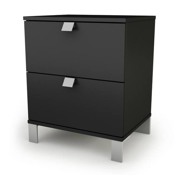 South Shore Spark 2-Drawer Nightstand in Pure Black