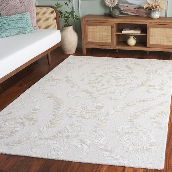 Glamour 4 ft. x 6 ft. Beige/Ivory Classical Baroque Scroll Area Rug
