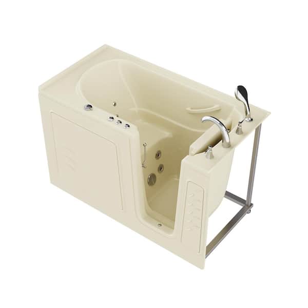 Universal Tubs HD Series 60 in. Right Drain Quick Fill Walk-In Whirlpool Bath Tub with Powered Fast Drain in Biscuit
