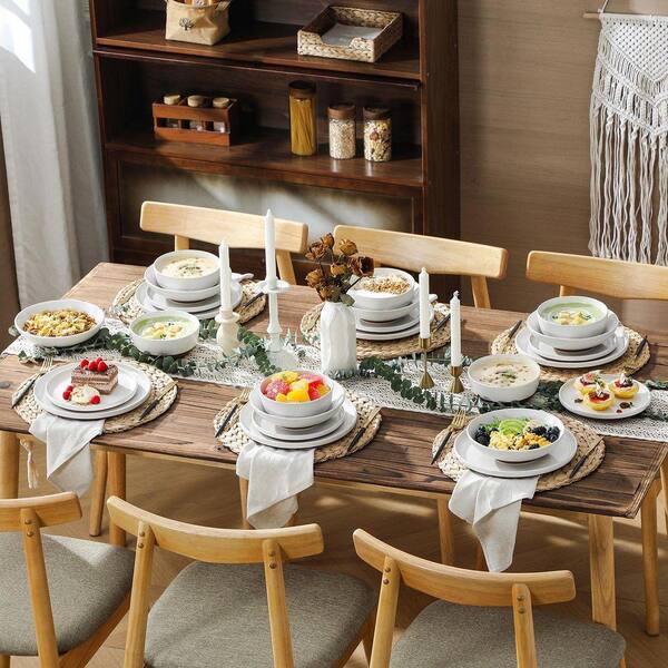 MALACASA 24-Piece White and Khaki Stoneware Dinnerware Set Service for 6 Tableware Set Bowls and Plates Dining Set
