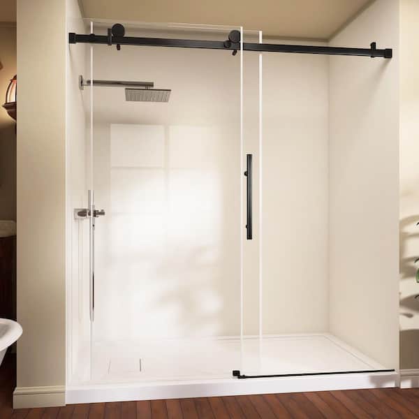 68-72 in. W x 76 in. H Frameless Sliding Shower Door in Matte Black Finish with 1/4 in. Thickness Tempered Clear Glass